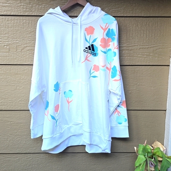 Adidas Women's Plus Size Floral Graphic Hoodie HB4572 White 3x NEW NWT - Picture 13 of 16